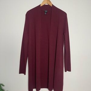 Eileen Fisher | Maroon Wool Open Front Cardigan Sweater *Flawed*